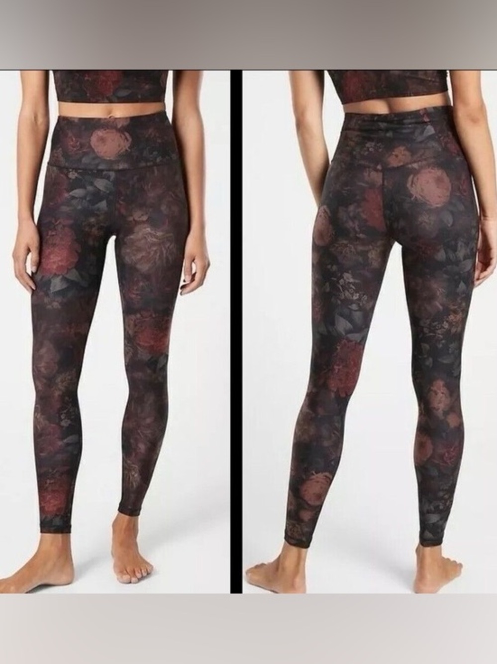 Athleta Dark Floral High-Waist Leggings - Black/Burgundy